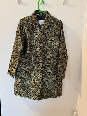 Women's Black & Gold Brocade Mandarin Collar Coat by